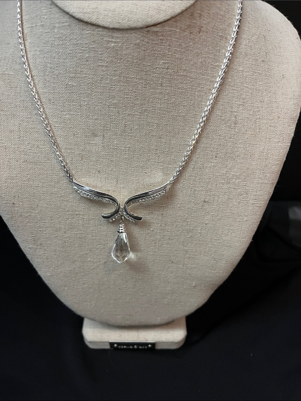 Sophisticated Silver Tone Necklace with Teardrop Pendant - Vendome + Earrings** - Picture 2 of 6